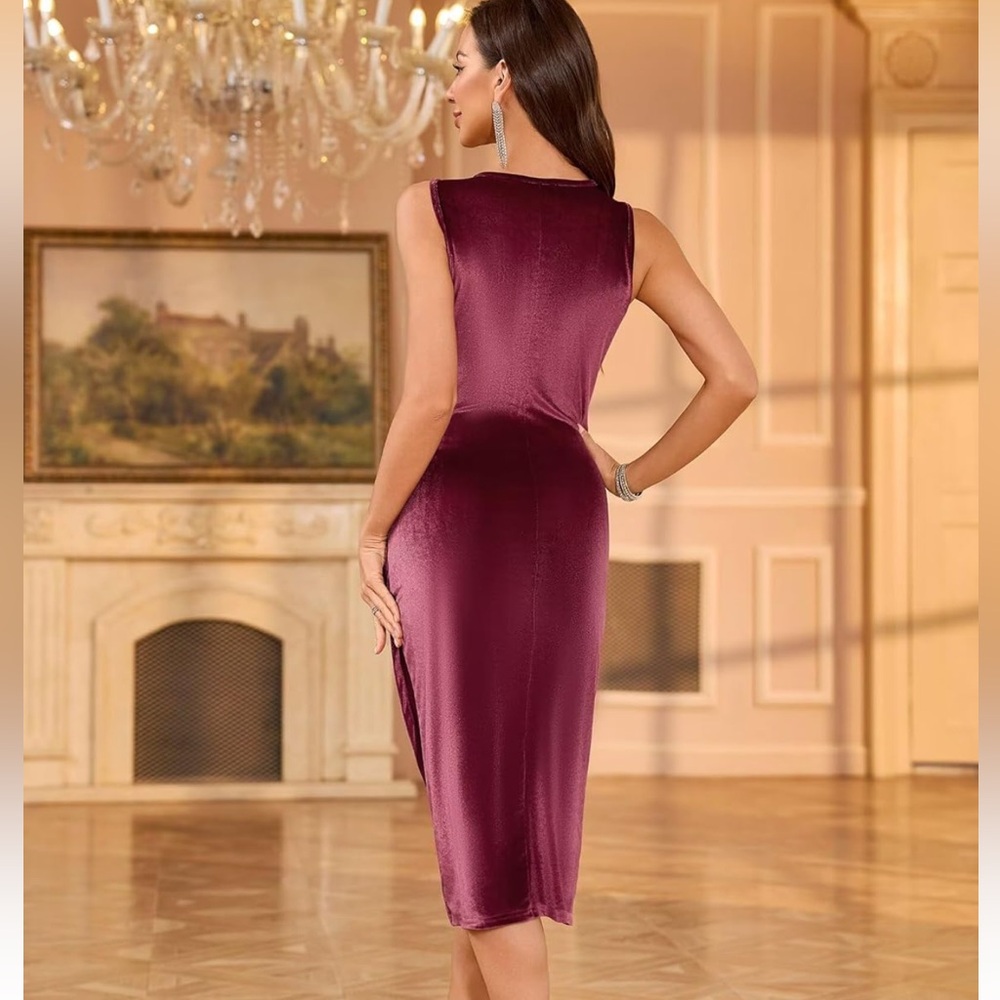 NWT Zaful Wine Red Velvet Midi Dress - Picture 3 of 15